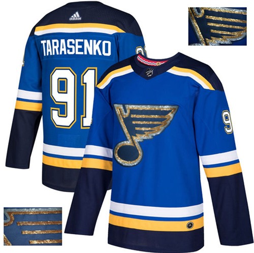 Adidas Blues #91 Vladimir Tarasenko Blue Home Authentic Fashion Gold Stitched NHL Jersey - Click Image to Close